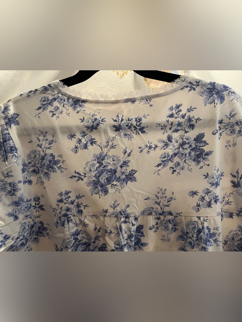 Women's Blue Floral Nightgown - Classic Comfort cotton short sleeve - Picture 7 of 11